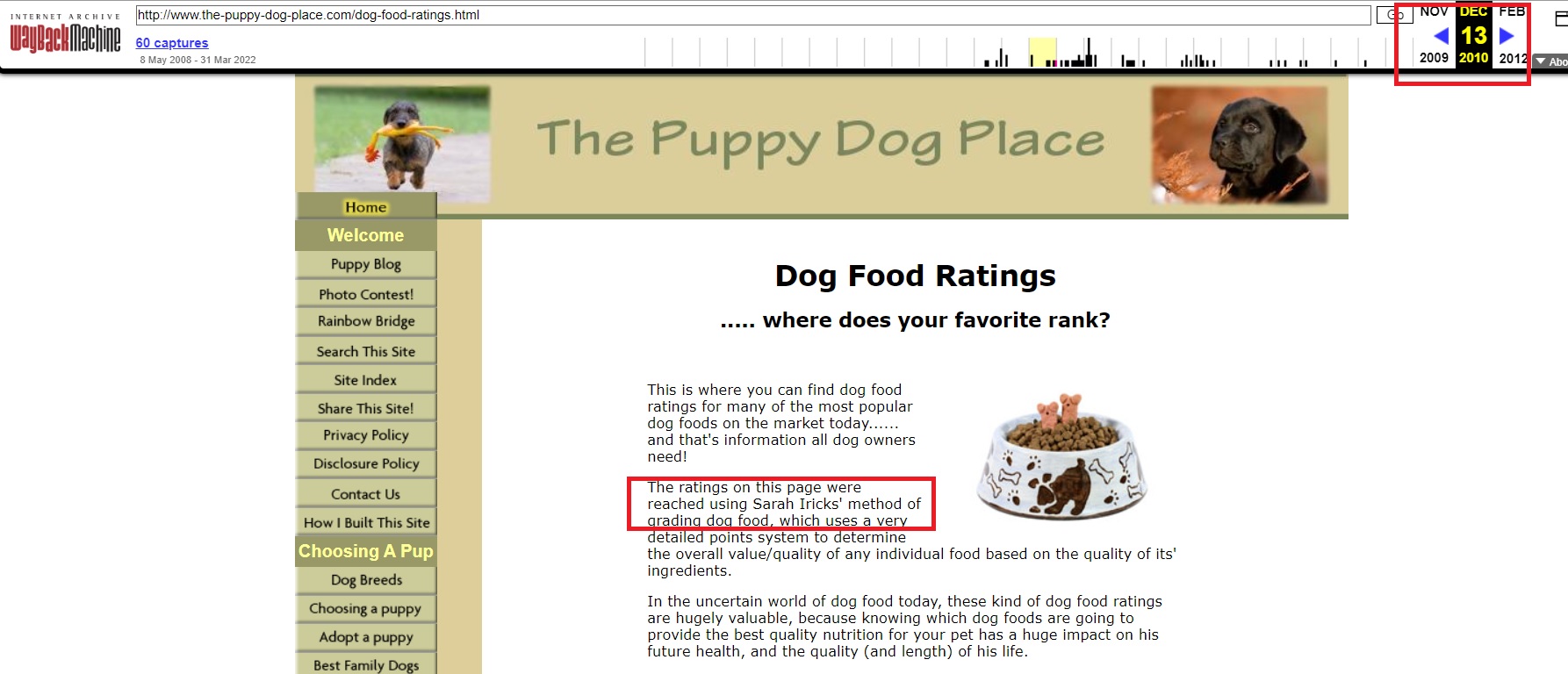 Un autre score Petfood publié en 2010